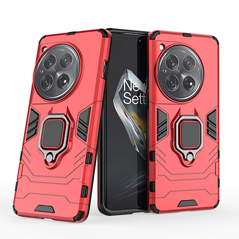 Funda Bumper Silicona y Plastico Mate Carcasa con Magnetico Anillo de dedo Soporte KC1 para OnePlus Ace 3 5G Rojo