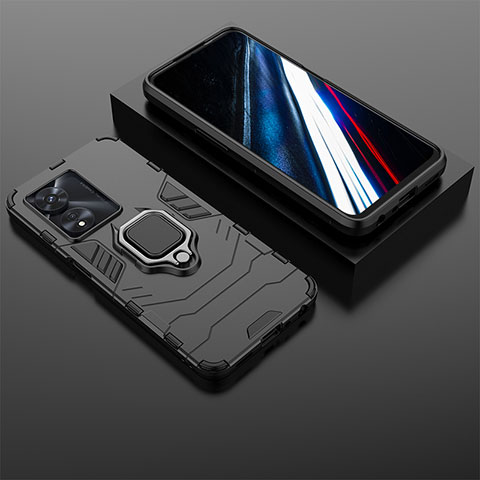 Funda Bumper Silicona y Plastico Mate Carcasa con Magnetico Anillo de dedo Soporte KC1 para Oppo A58 4G Negro