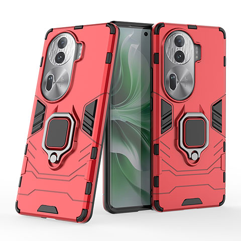 Funda Bumper Silicona y Plastico Mate Carcasa con Magnetico Anillo de dedo Soporte KC1 para Oppo Reno11 Pro 5G Rojo