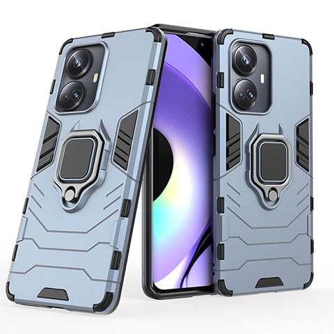 Funda Bumper Silicona y Plastico Mate Carcasa con Magnetico Anillo de dedo Soporte KC1 para Realme 10 Pro+ Plus 5G Azul