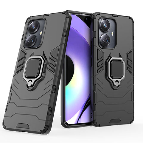 Funda Bumper Silicona y Plastico Mate Carcasa con Magnetico Anillo de dedo Soporte KC1 para Realme 10 Pro+ Plus 5G Negro