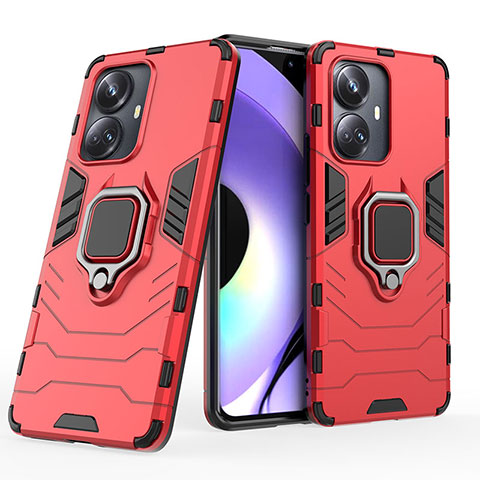 Funda Bumper Silicona y Plastico Mate Carcasa con Magnetico Anillo de dedo Soporte KC1 para Realme 10 Pro+ Plus 5G Rojo