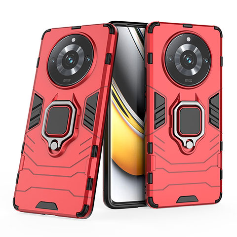 Funda Bumper Silicona y Plastico Mate Carcasa con Magnetico Anillo de dedo Soporte KC1 para Realme 11 Pro 5G Rojo