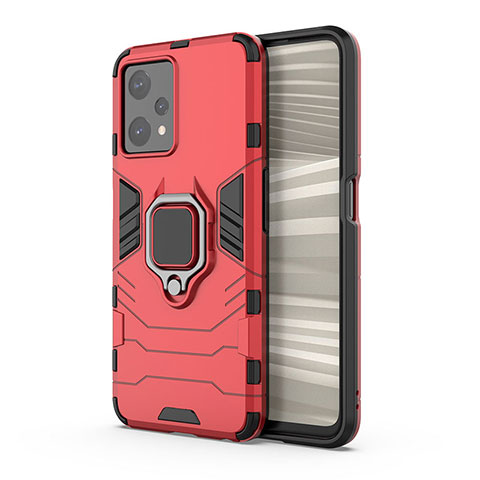 Funda Bumper Silicona y Plastico Mate Carcasa con Magnetico Anillo de dedo Soporte KC1 para Realme 9 5G Rojo