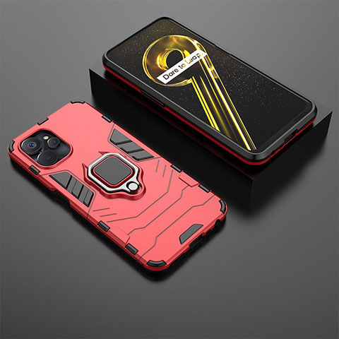 Funda Bumper Silicona y Plastico Mate Carcasa con Magnetico Anillo de dedo Soporte KC1 para Realme 9i 5G Rojo