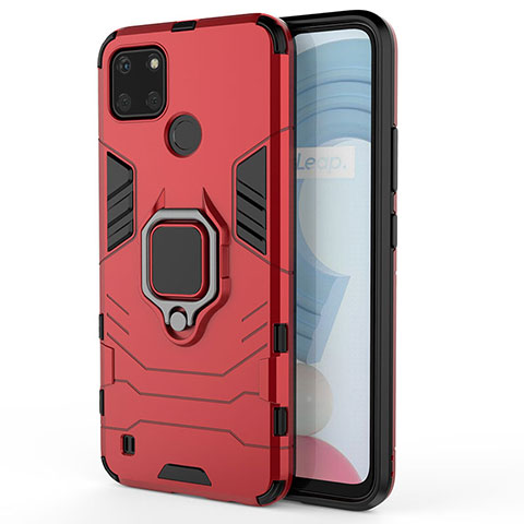 Funda Bumper Silicona y Plastico Mate Carcasa con Magnetico Anillo de dedo Soporte KC1 para Realme C21Y Rojo