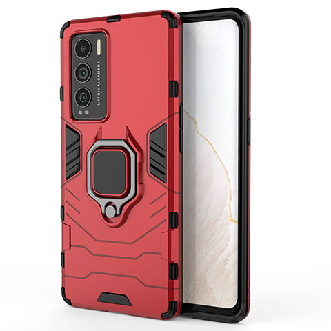 Funda Bumper Silicona y Plastico Mate Carcasa con Magnetico Anillo de dedo Soporte KC1 para Realme GT Master Explorer 5G Rojo