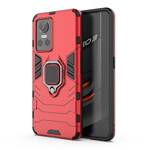 Funda Bumper Silicona y Plastico Mate Carcasa con Magnetico Anillo de dedo Soporte KC1 para Realme GT Neo3 5G Rojo