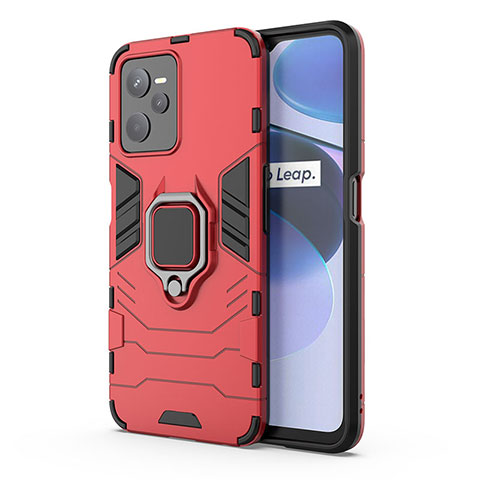 Funda Bumper Silicona y Plastico Mate Carcasa con Magnetico Anillo de dedo Soporte KC1 para Realme Narzo 50A Prime Rojo