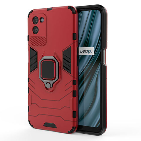 Funda Bumper Silicona y Plastico Mate Carcasa con Magnetico Anillo de dedo Soporte KC1 para Realme V11 5G Rojo