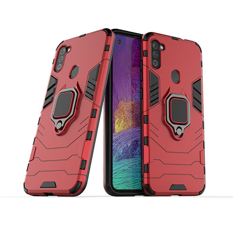 Funda Bumper Silicona y Plastico Mate Carcasa con Magnetico Anillo de dedo Soporte KC1 para Samsung Galaxy A11 Rojo