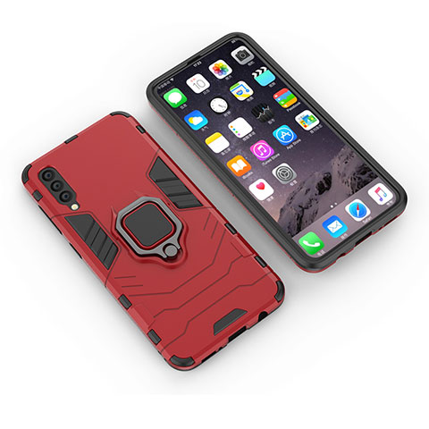 Funda Bumper Silicona y Plastico Mate Carcasa con Magnetico Anillo de dedo Soporte KC1 para Samsung Galaxy A30S Rojo