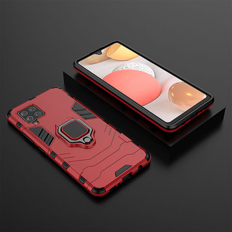 Funda Bumper Silicona y Plastico Mate Carcasa con Magnetico Anillo de dedo Soporte KC1 para Samsung Galaxy A42 5G Rojo