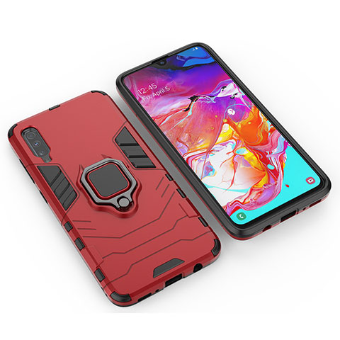 Funda Bumper Silicona y Plastico Mate Carcasa con Magnetico Anillo de dedo Soporte KC1 para Samsung Galaxy A70 Rojo