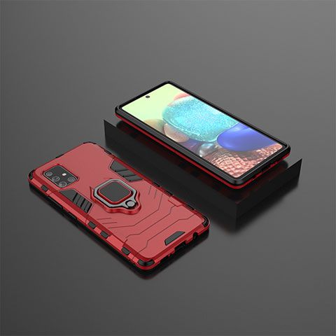 Funda Bumper Silicona y Plastico Mate Carcasa con Magnetico Anillo de dedo Soporte KC1 para Samsung Galaxy A71 5G Rojo