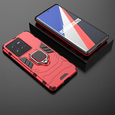 Funda Bumper Silicona y Plastico Mate Carcasa con Magnetico Anillo de dedo Soporte KC1 para Vivo iQOO 10 Pro 5G Rojo