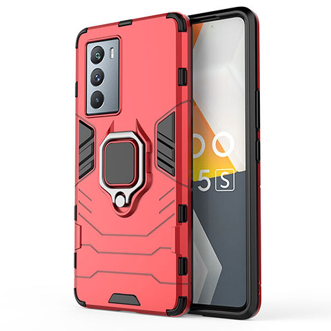 Funda Bumper Silicona y Plastico Mate Carcasa con Magnetico Anillo de dedo Soporte KC1 para Vivo iQOO 9 SE 5G Rojo