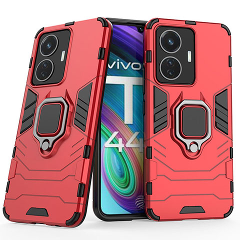 Funda Bumper Silicona y Plastico Mate Carcasa con Magnetico Anillo de dedo Soporte KC1 para Vivo T1 4G Rojo