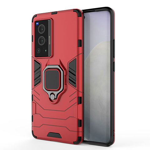 Funda Bumper Silicona y Plastico Mate Carcasa con Magnetico Anillo de dedo Soporte KC1 para Vivo X70 Pro 5G Rojo