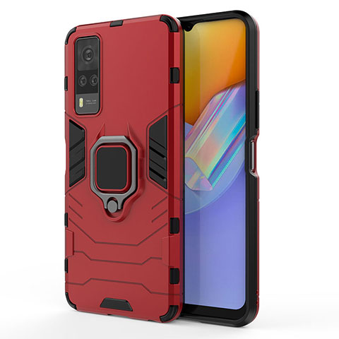 Funda Bumper Silicona y Plastico Mate Carcasa con Magnetico Anillo de dedo Soporte KC1 para Vivo Y53s 4G Rojo