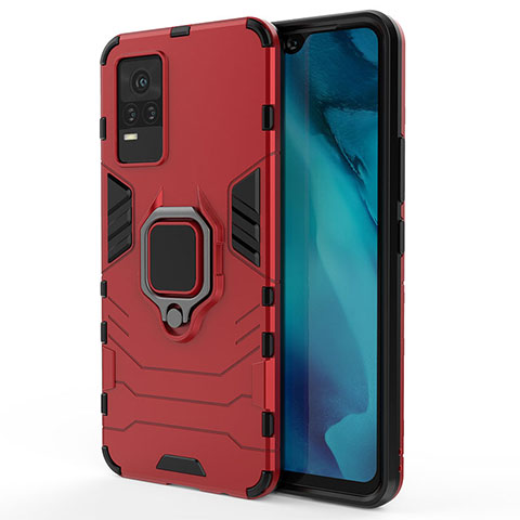 Funda Bumper Silicona y Plastico Mate Carcasa con Magnetico Anillo de dedo Soporte KC1 para Vivo Y73 (2021) Rojo