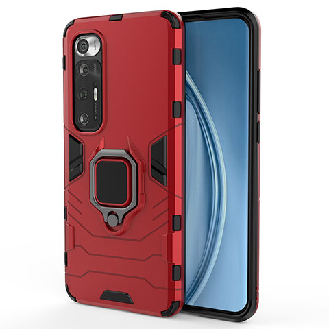 Funda Bumper Silicona y Plastico Mate Carcasa con Magnetico Anillo de dedo Soporte KC1 para Xiaomi Mi 10S 5G Rojo