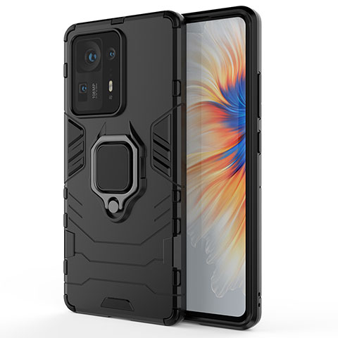 Funda Bumper Silicona y Plastico Mate Carcasa con Magnetico Anillo de dedo Soporte KC1 para Xiaomi Mi Mix 4 5G Negro