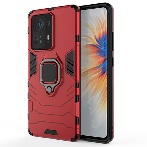 Funda Bumper Silicona y Plastico Mate Carcasa con Magnetico Anillo de dedo Soporte KC1 para Xiaomi Mi Mix 4 5G Rojo