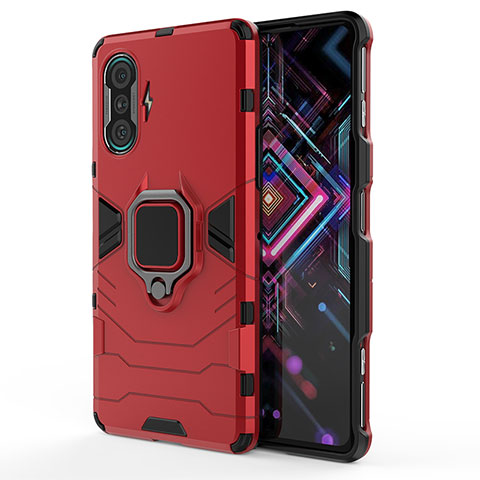 Funda Bumper Silicona y Plastico Mate Carcasa con Magnetico Anillo de dedo Soporte KC1 para Xiaomi Poco F3 GT 5G Rojo