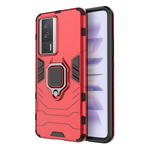 Funda Bumper Silicona y Plastico Mate Carcasa con Magnetico Anillo de dedo Soporte KC1 para Xiaomi Poco F5 Pro 5G Rojo