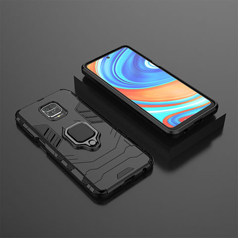 Funda Bumper Silicona y Plastico Mate Carcasa con Magnetico Anillo de dedo Soporte KC1 para Xiaomi Poco M2 Pro Negro