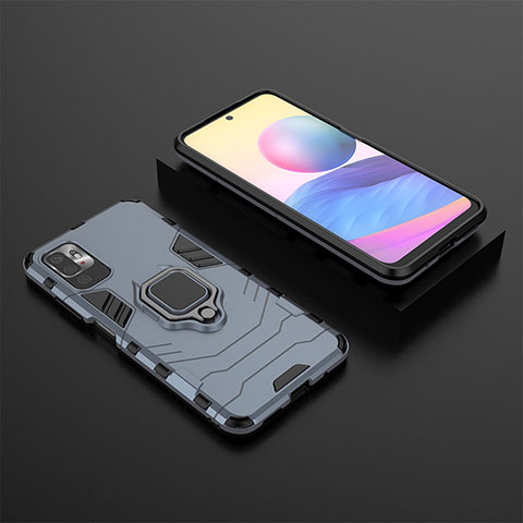 Funda Bumper Silicona y Plastico Mate Carcasa con Magnetico Anillo de dedo Soporte KC1 para Xiaomi POCO M3 Pro 5G Azul