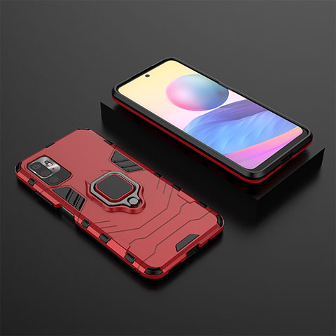 Funda Bumper Silicona y Plastico Mate Carcasa con Magnetico Anillo de dedo Soporte KC1 para Xiaomi POCO M3 Pro 5G Rojo