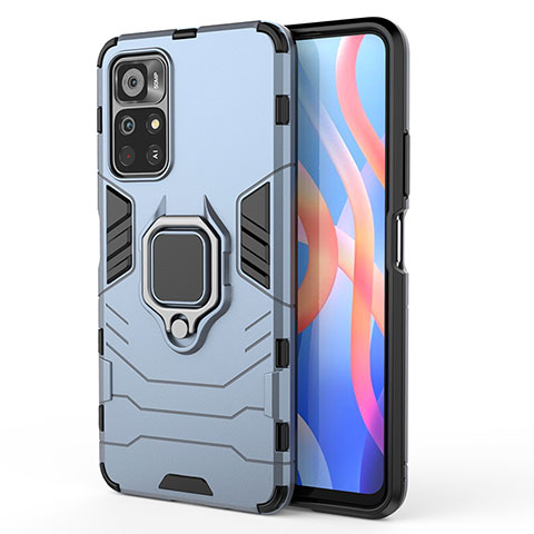 Funda Bumper Silicona y Plastico Mate Carcasa con Magnetico Anillo de dedo Soporte KC1 para Xiaomi Poco M4 Pro 5G Azul