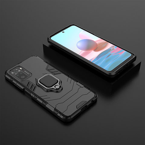 Funda Bumper Silicona y Plastico Mate Carcasa con Magnetico Anillo de dedo Soporte KC1 para Xiaomi Poco M5S Negro