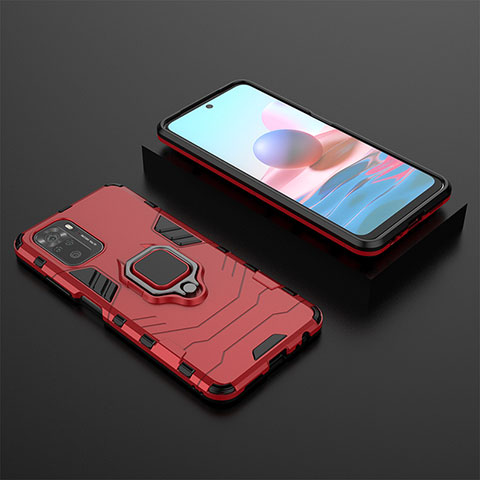 Funda Bumper Silicona y Plastico Mate Carcasa con Magnetico Anillo de dedo Soporte KC1 para Xiaomi Poco M5S Rojo