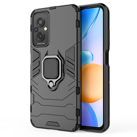 Funda Bumper Silicona y Plastico Mate Carcasa con Magnetico Anillo de dedo Soporte KC1 para Xiaomi Redmi 11 Prime 4G Negro