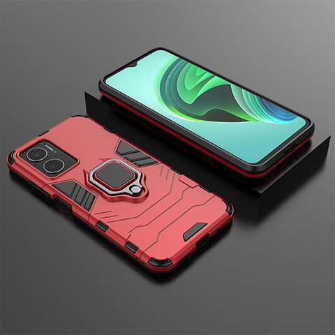 Funda Bumper Silicona y Plastico Mate Carcasa con Magnetico Anillo de dedo Soporte KC1 para Xiaomi Redmi 11 Prime 5G Rojo