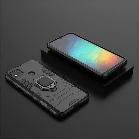 Funda Bumper Silicona y Plastico Mate Carcasa con Magnetico Anillo de dedo Soporte KC1 para Xiaomi Redmi 9 Activ Negro