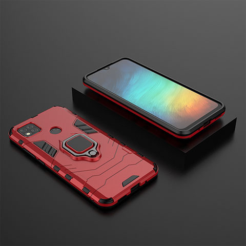 Funda Bumper Silicona y Plastico Mate Carcasa con Magnetico Anillo de dedo Soporte KC1 para Xiaomi Redmi 9 India Rojo