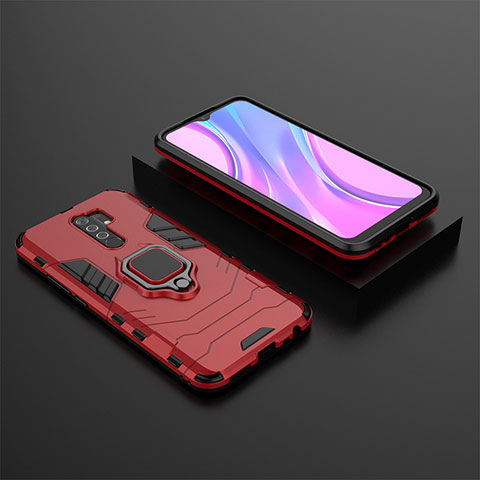 Funda Bumper Silicona y Plastico Mate Carcasa con Magnetico Anillo de dedo Soporte KC1 para Xiaomi Redmi 9 Rojo