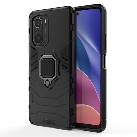 Funda Bumper Silicona y Plastico Mate Carcasa con Magnetico Anillo de dedo Soporte KC1 para Xiaomi Redmi K40 Pro+ Plus 5G Negro