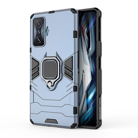 Funda Bumper Silicona y Plastico Mate Carcasa con Magnetico Anillo de dedo Soporte KC1 para Xiaomi Redmi K50 Gaming 5G Azul