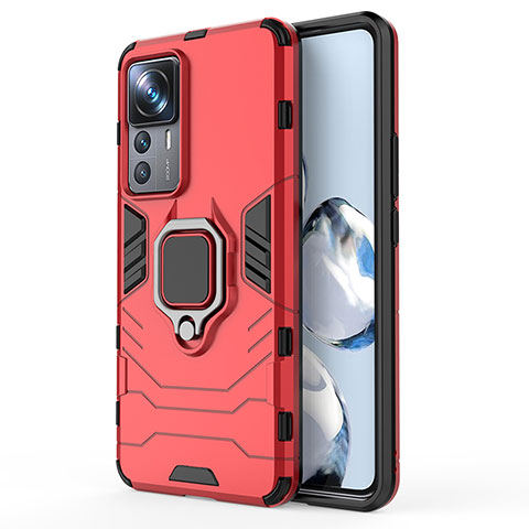 Funda Bumper Silicona y Plastico Mate Carcasa con Magnetico Anillo de dedo Soporte KC1 para Xiaomi Redmi K50 Ultra 5G Rojo