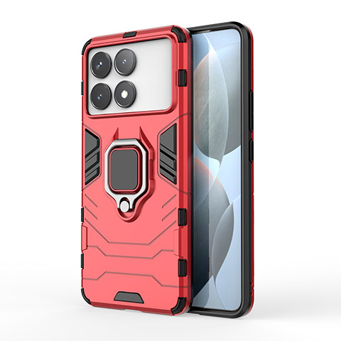 Funda Bumper Silicona y Plastico Mate Carcasa con Magnetico Anillo de dedo Soporte KC1 para Xiaomi Redmi K70 5G Rojo