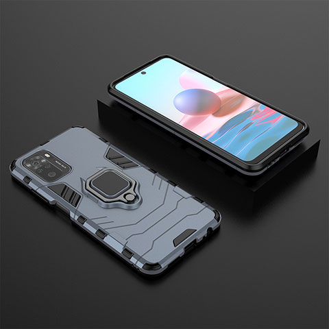 Funda Bumper Silicona y Plastico Mate Carcasa con Magnetico Anillo de dedo Soporte KC1 para Xiaomi Redmi Note 10 4G Azul