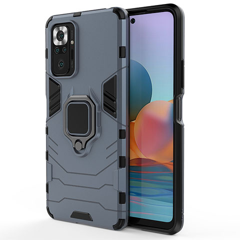 Funda Bumper Silicona y Plastico Mate Carcasa con Magnetico Anillo de dedo Soporte KC1 para Xiaomi Redmi Note 10 Pro 4G Azul