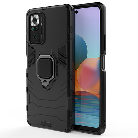 Funda Bumper Silicona y Plastico Mate Carcasa con Magnetico Anillo de dedo Soporte KC1 para Xiaomi Redmi Note 10 Pro Max Negro