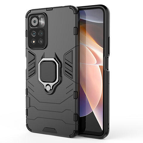 Funda Bumper Silicona y Plastico Mate Carcasa con Magnetico Anillo de dedo Soporte KC1 para Xiaomi Redmi Note 11 Pro+ Plus 5G Negro