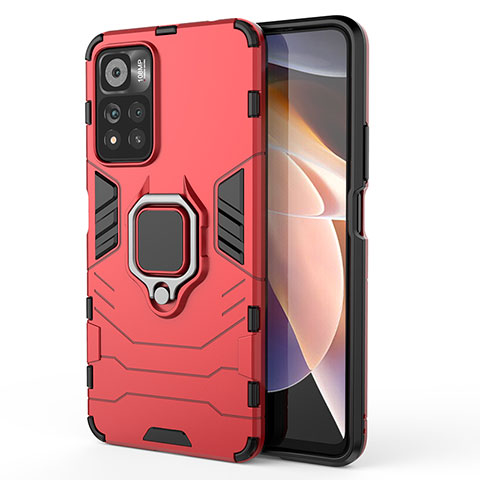 Funda Bumper Silicona y Plastico Mate Carcasa con Magnetico Anillo de dedo Soporte KC1 para Xiaomi Redmi Note 11 Pro+ Plus 5G Rojo